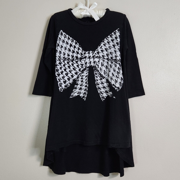🔥FINAL💲⬇️Lauren Moshi Black High/Low Bow Print Dress, Size 2-4 ~ VGUC - Picture 2 of 11